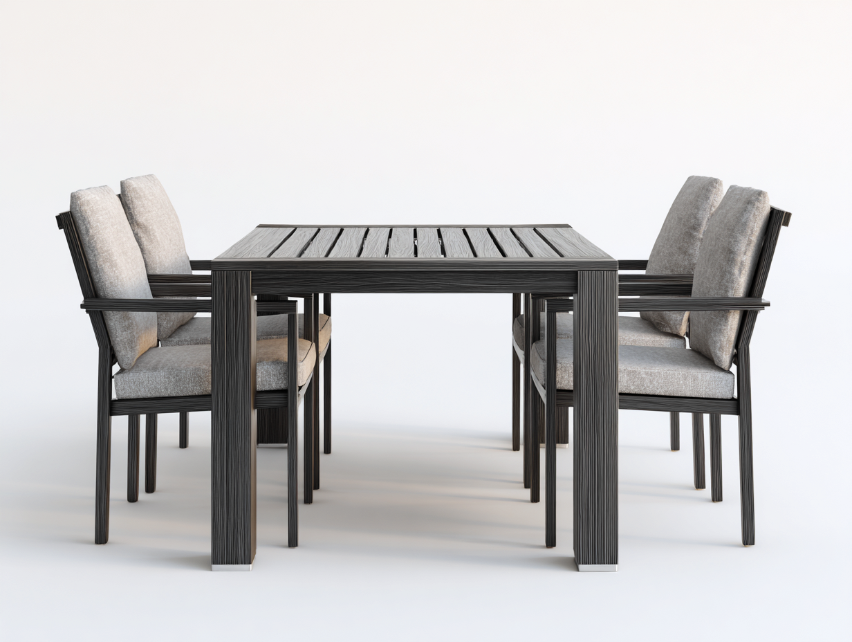 Salon de jardin repas - bois-tissu - 160 x 90 x 75 cm - gris-noir - style moderne-Roomuphaus