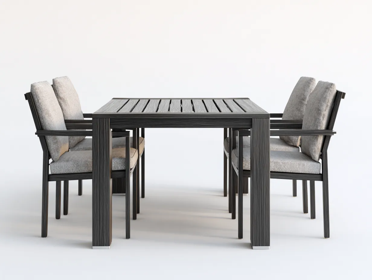 Salon de jardin repas - bois-tissu - 160 x 90 x 75 cm - gris-noir - style moderne-Roomuphaus