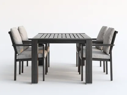 Salon de jardin repas - bois-tissu - 160 x 90 x 75 cm - gris-noir - style moderne-Roomuphaus