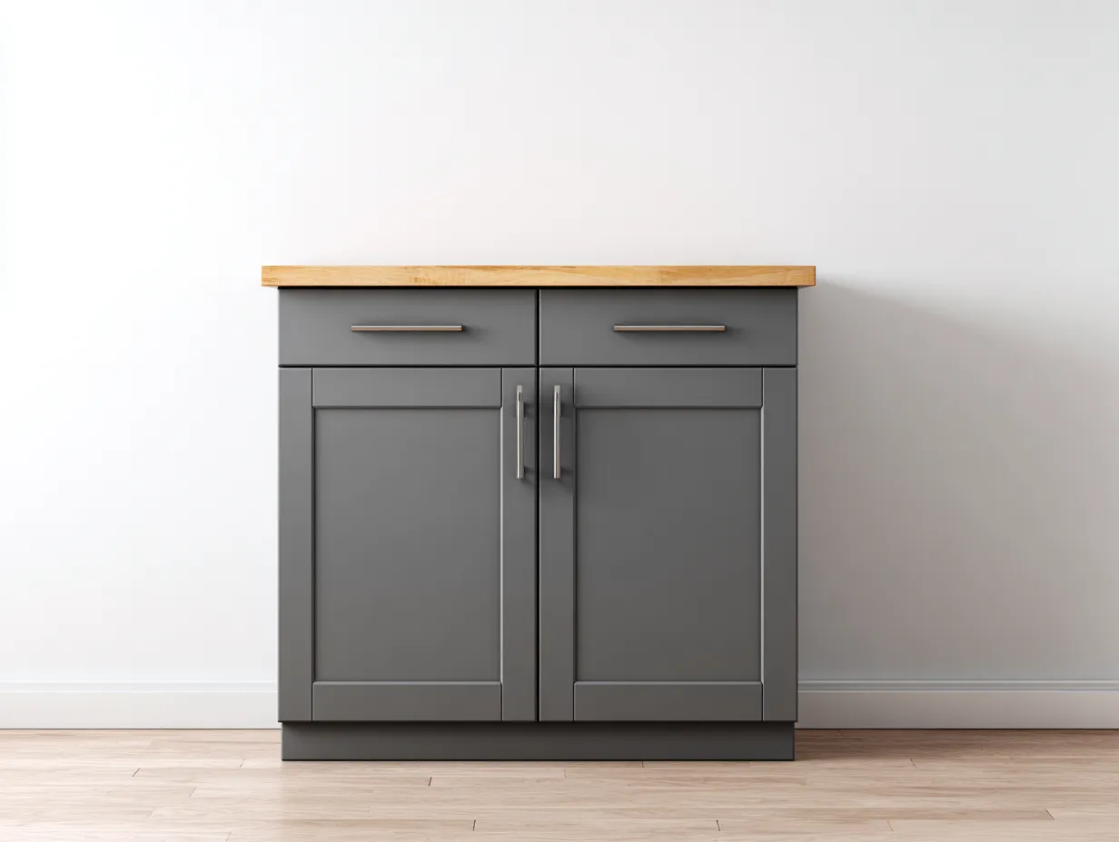 Buffet-MDF-bois-96 x 42 x 92 cm-Gris foncé-chêne clair-Style moderne épuré-Roomuphaus