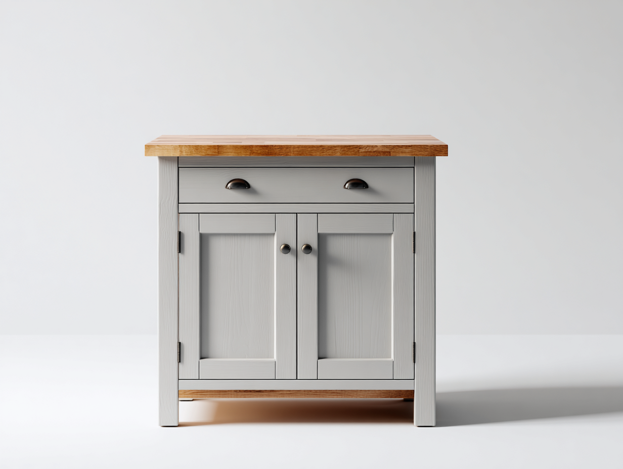 Buffet-Bois massif-MDF-82 x 42 x 88 cm-blanc-naturel-style campagne moderne-Roomuphaus