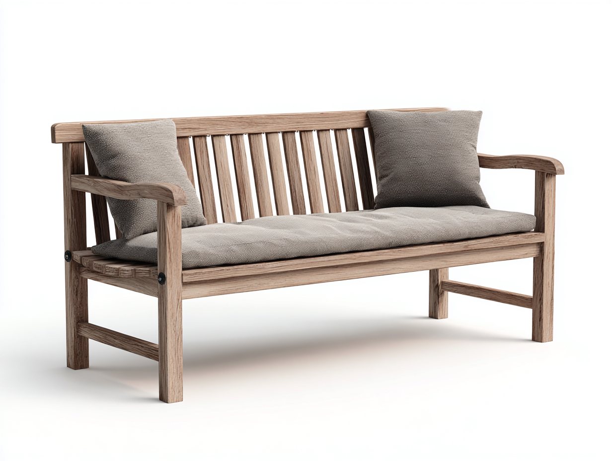 Banc de jardin - bois-tissu - 132x64x88 cm - bois naturel-gris - style classique-Roomuphaus