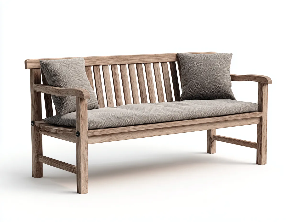 Banc de jardin - bois-tissu - 132x64x88 cm - bois naturel-gris - style classique-Roomuphaus
