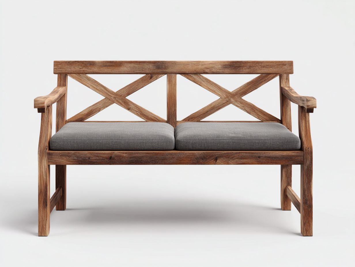 Banc de jardin - bois-tissu - 135x63x86 cm - bois naturel-gris - style rustique-Roomuphaus