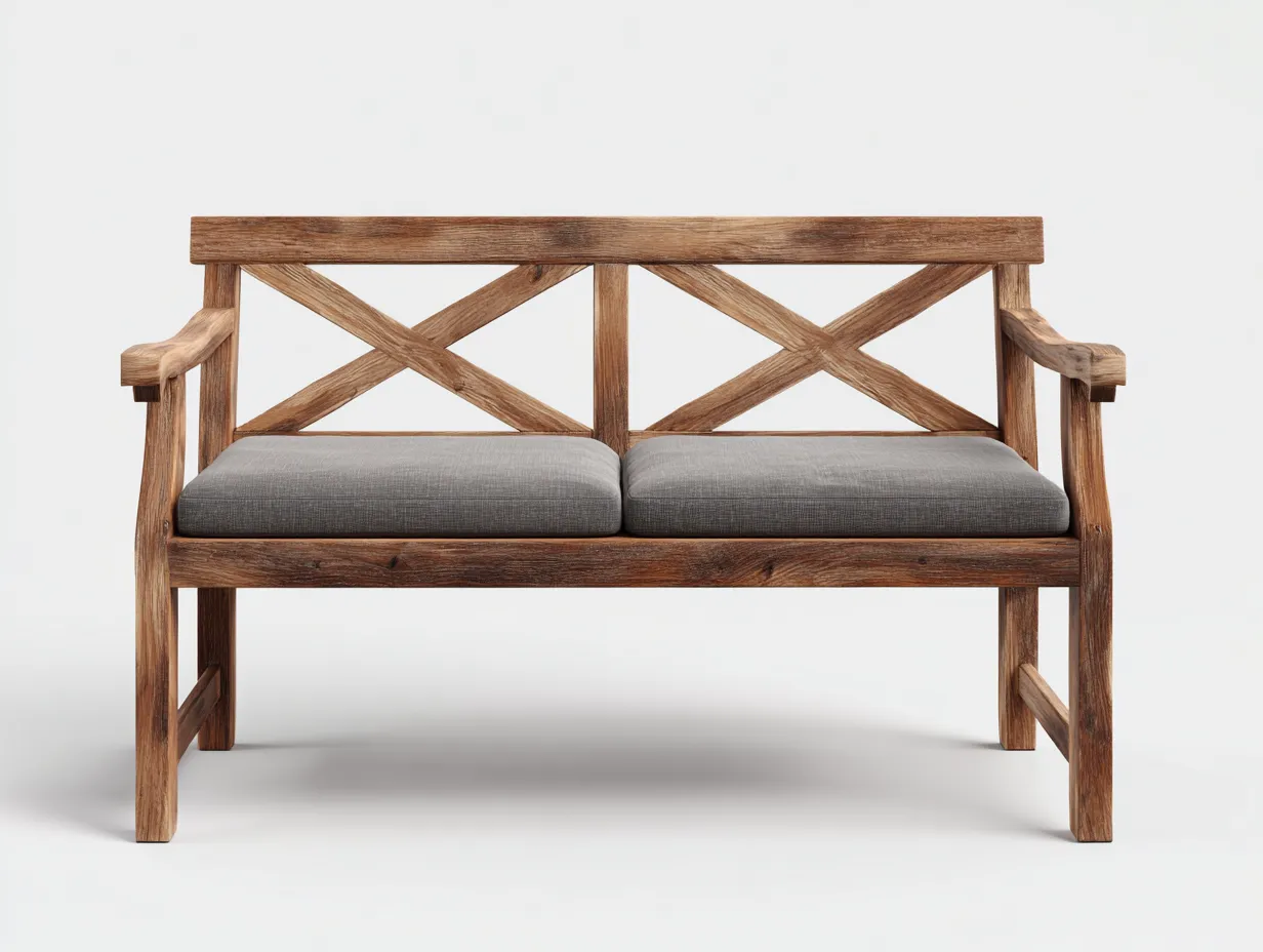 Banc de jardin - bois-tissu - 135x63x86 cm - bois naturel-gris - style rustique-Roomuphaus