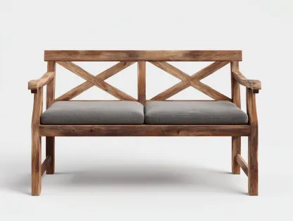 Banc de jardin - bois-tissu - 135x63x86 cm - bois naturel-gris - style rustique-Roomuphaus