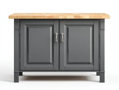 Buffet-Bois massif-MDF-120 x 48 x 88 cm-gris foncé-naturel-style campagne moderne-Roomuphaus