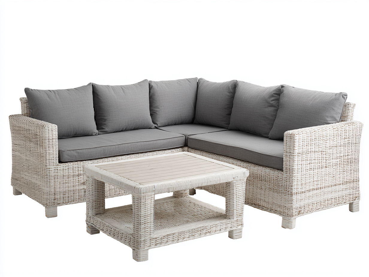 Canapé de jardin - rotin synthétique-tissu - 200 x 200 x 75 cm - gris-beige - style moderne-Nestgetbay
