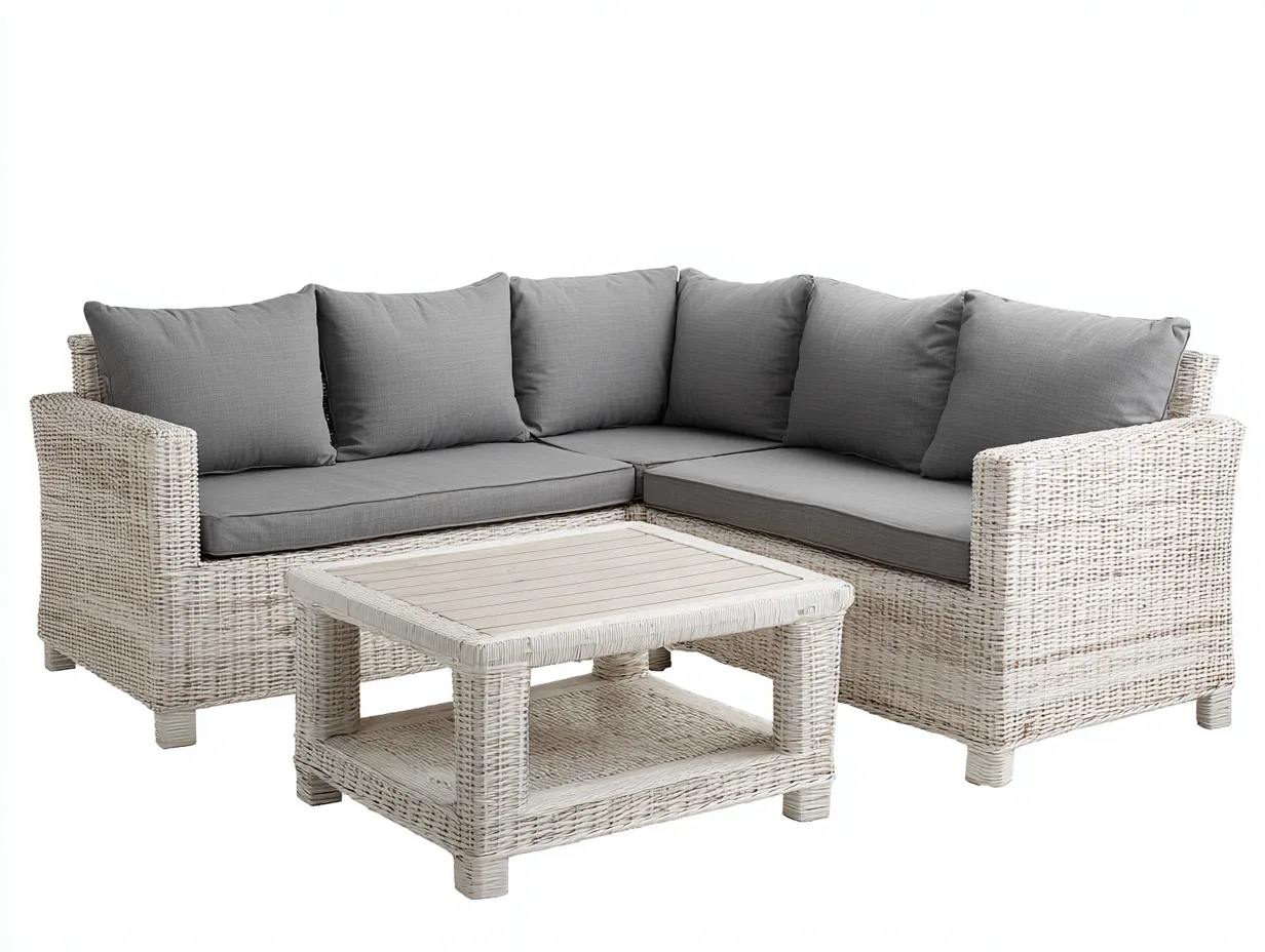 Canapé de jardin - rotin synthétique-tissu - 200 x 200 x 75 cm - gris-beige - style moderne-Nestgetbay