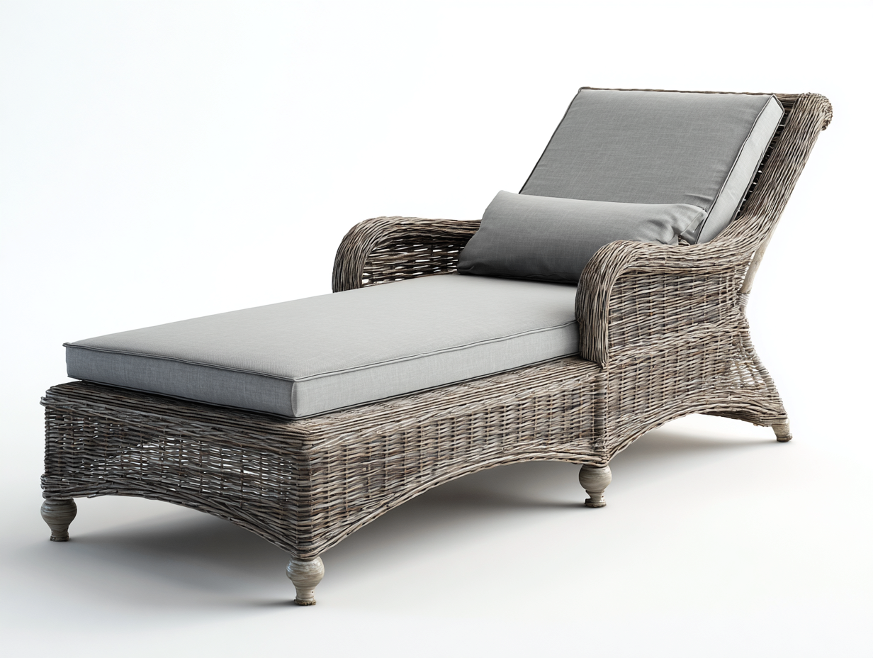 Bain de soleil-Rotin-Tissu-186 x 78 x 93 cm-Gris-Beige-Style classique-Nestgetbay
