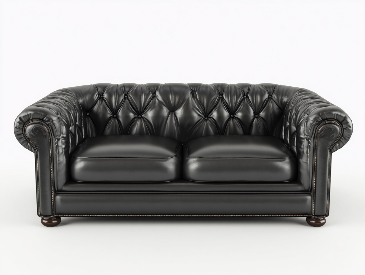 Canapé 2 places - cuir-bois - 182 x 95 x 88 cm - noir - style chesterfield classique-Nookgetshop
