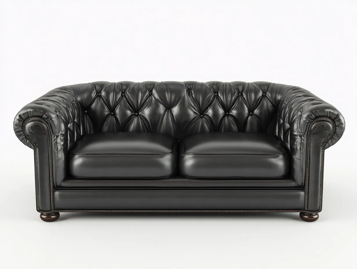 Canapé 2 places - cuir-bois - 182 x 95 x 88 cm - noir - style chesterfield classique-Nookgetshop