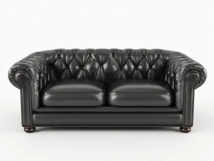 Canapé 2 places - cuir-bois - 182 x 95 x 88 cm - noir - style chesterfield classique-Nookgetshop