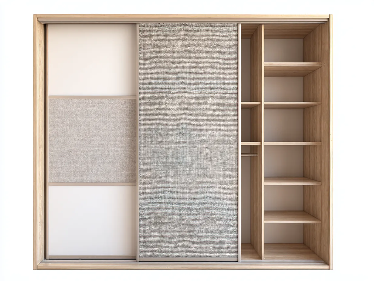 Armoire - bois-tissu - 160 x 60 x 210 cm - chêne clair-beige - style contemporain-Nookgetshop