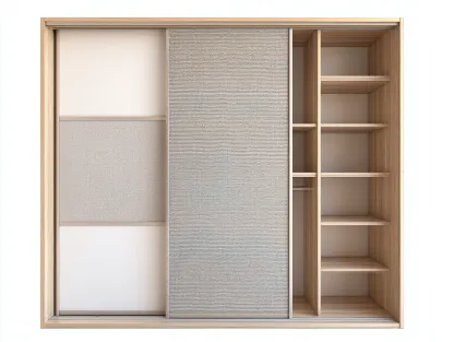Armoire - bois-tissu - 160 x 60 x 210 cm - chêne clair-beige - style contemporain-Nookgetshop