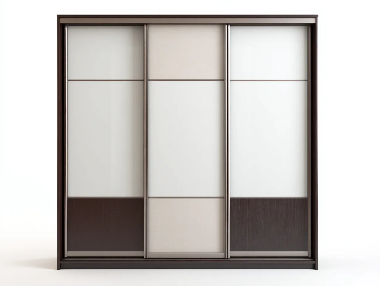 Armoire - bois-verre - 230 x 66 x 210 cm - marron foncé-beige-blanc - style contemporain-Nookgetshop