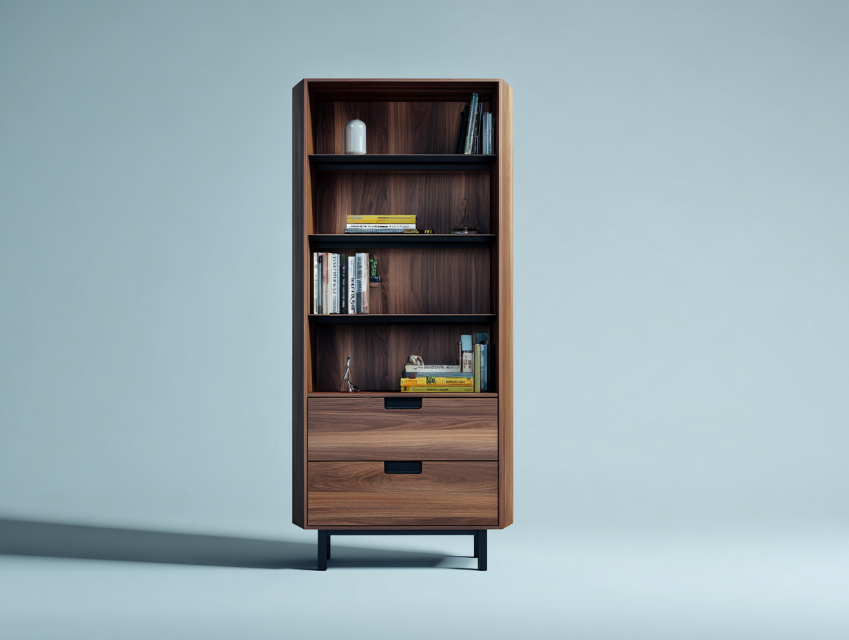 Librería con estantes y cajones - madera 70x40x190 cm - color nogal oscuro - diseño moderno multifuncional-Roommynest