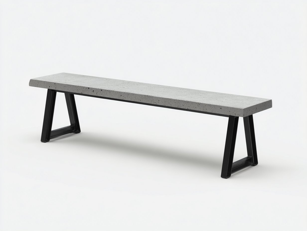 Banco de jardín hormigón y metal 150x35x45 cm-color gris y negro-estilo industrial resistente-Roommynest