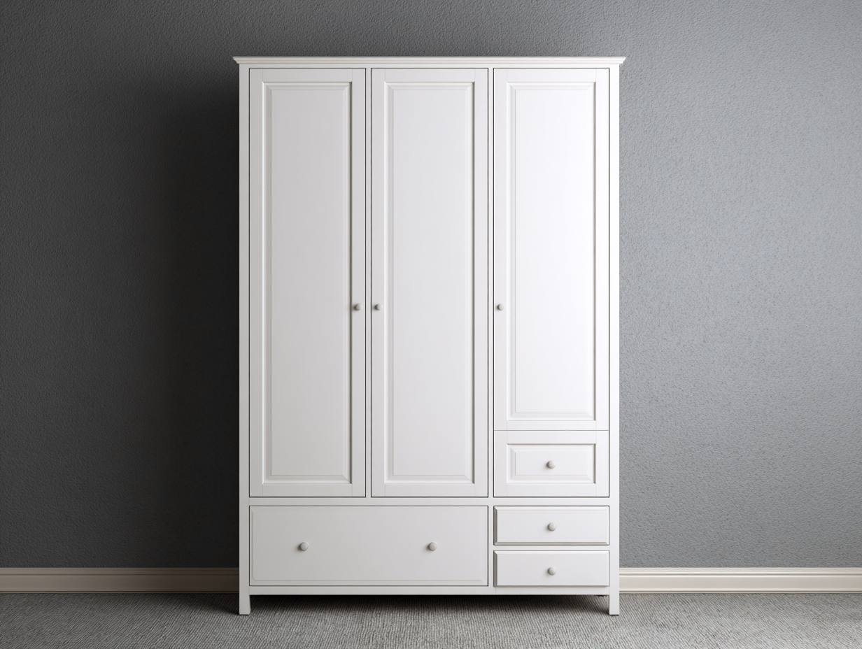 Armario-madera-155x55x195 cm-blanco-dormitorio-diseño clásico-Roommynest