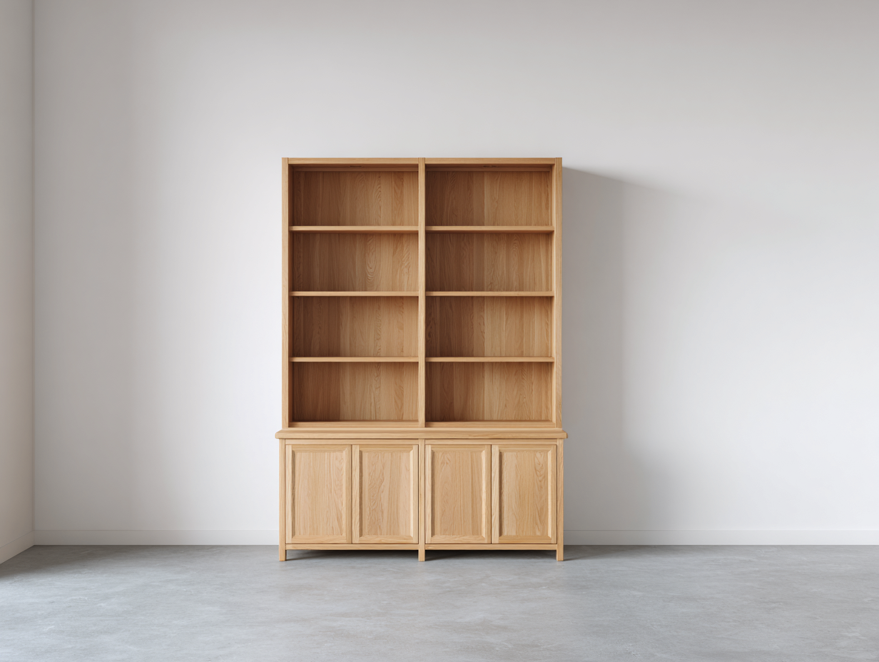 Librería doble con estantes abiertos y armarios inferiores - madera 150x40x190 cm - color roble natural - diseño moderno de gran capacidad-Roommynest