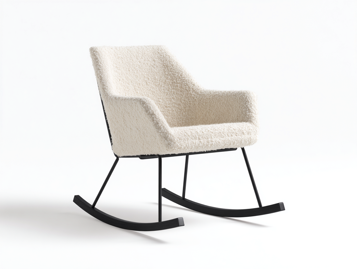 Mecedora tapizada tela boucle 75x90x85 cm-blanco crema-salón-diseño moderno-Roommynest