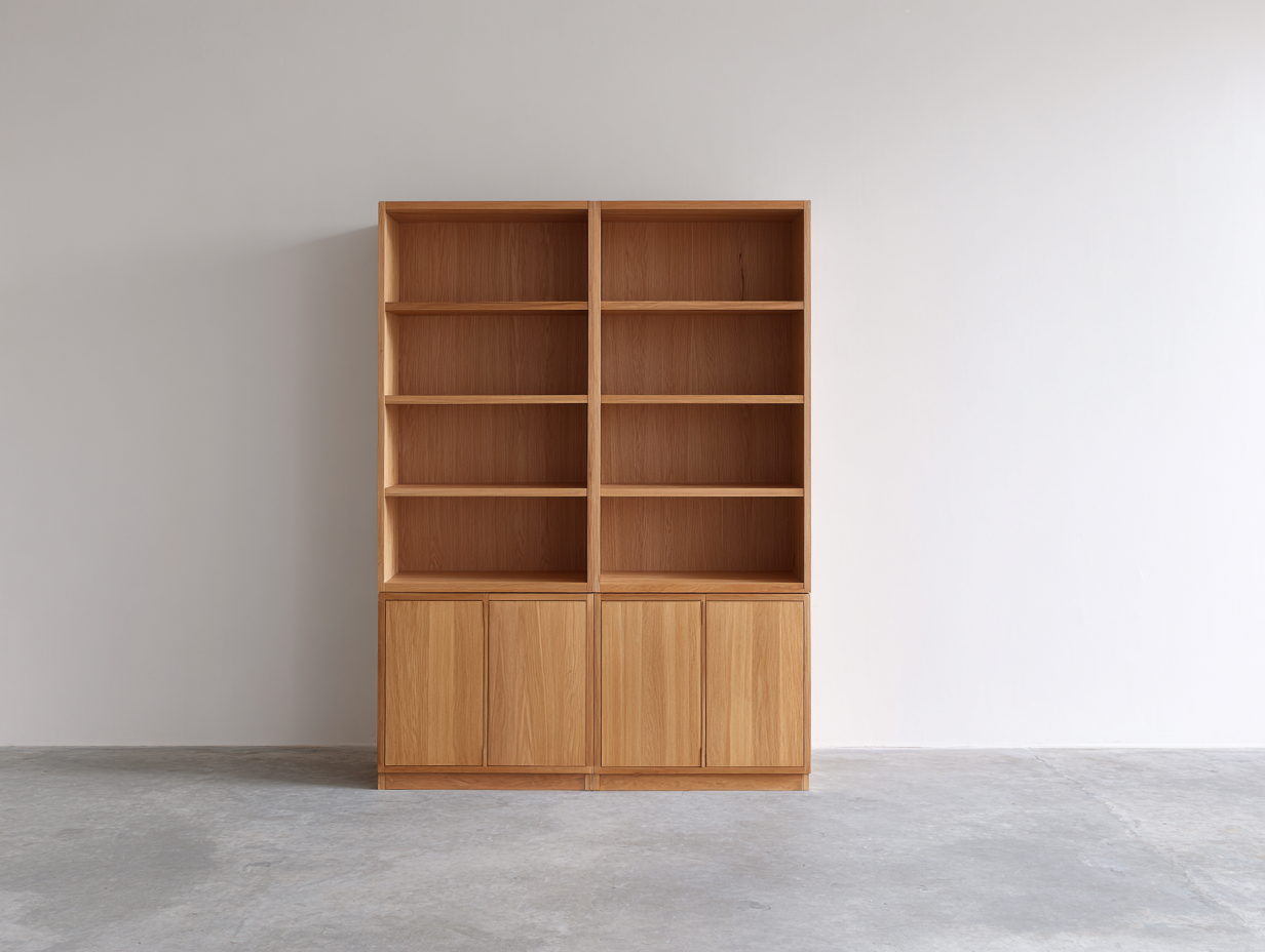 Librería doble con estantes abiertos y armarios - madera 160x40x180 cm - color roble natural - diseño moderno de gran capacidad-Roommynest