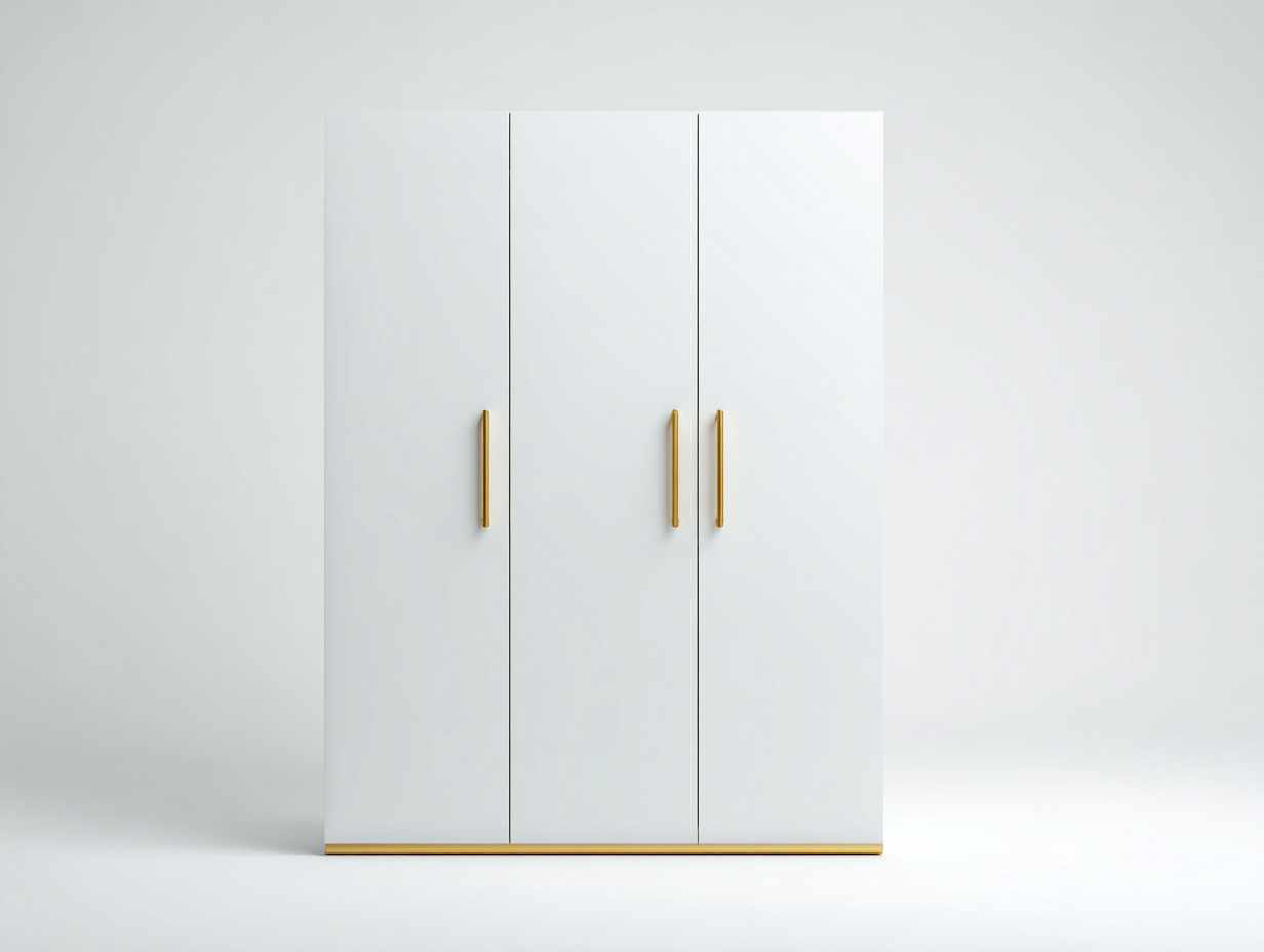 Kleiderschränke mit drei Türen Holzwerkstoff 150x60x200 cm - Weiß-Gold - Modernes Design für Schlafzimmer-Cozygetio