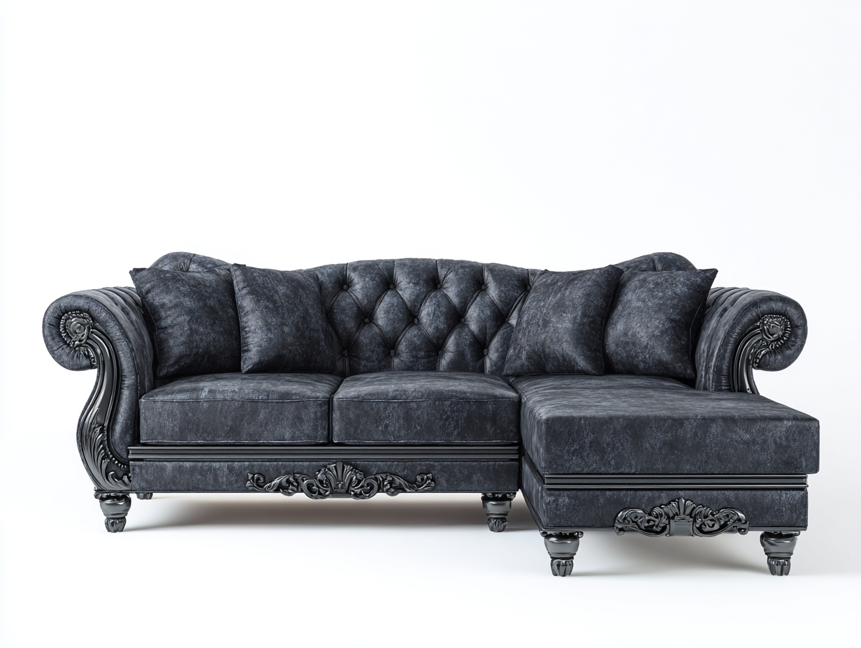 Ecksofa Stoff 300x170x95 cm - Dunkelgrau - Klassischer Stil mit Chesterfield Design geeignet für Wohnzimmer-Cozygetio