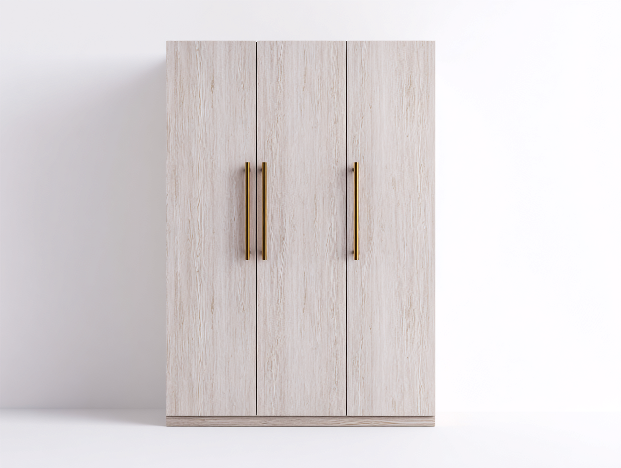 Kleiderschränke mit drei Türen Holzwerkstoff 150x60x200 cm - Eiche hell-Gold - Modernes Design für Schlafzimmer-Cozygetio