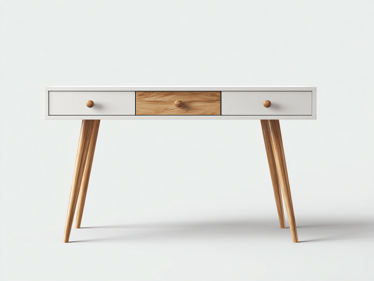 Schreibtisch Holz MDF 110x50x75 cm - Weiß-Naturholz - Modernes Design mit Schubladen geeignet für Arbeitszimmer-Homigohub