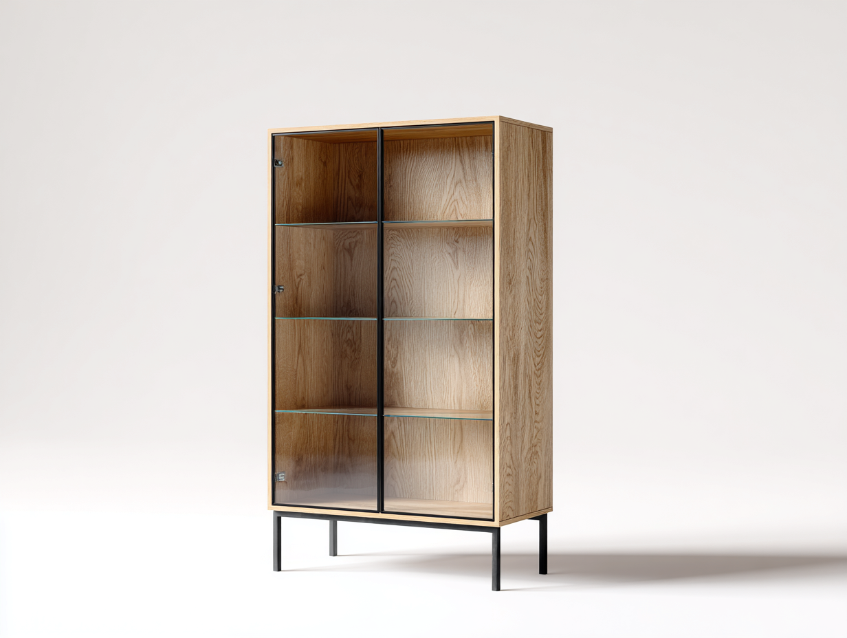 Bücherregal Holz Glas Metall 80x40x160 cm - Eiche - Für Wohnzimmer Modernes Design-Homigohub