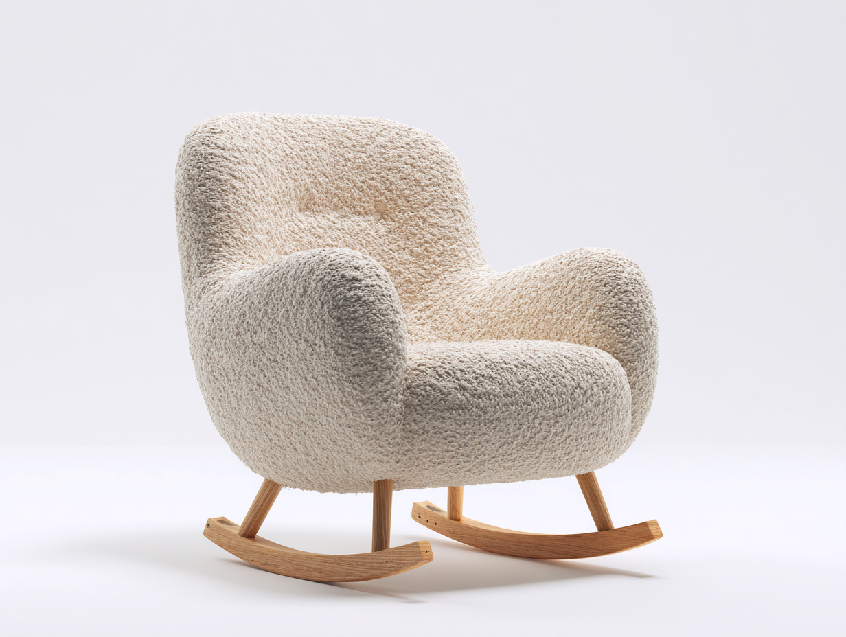 Schaukelstühle Bouclé Stoff Holz 70x85x90 cm - Cremeweiß - Für Wohnzimmer Modernes Design-Homigohub