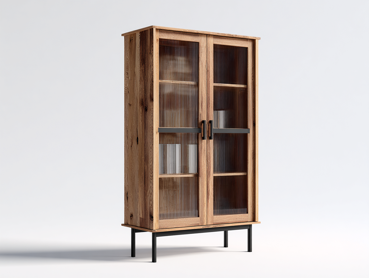 Bücherregal Holz Glas Türen Metallgestell 85x40x180 cm - Naturholz - Modernes Design geeignet für Wohnzimmer-Homigohub