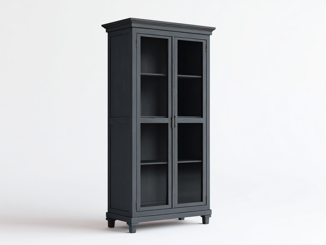 Bücherregal Holz Glas Türen 90x40x190 cm - Dunkelgrau - Klassisches Design geeignet für Wohnzimmer-Homigohub