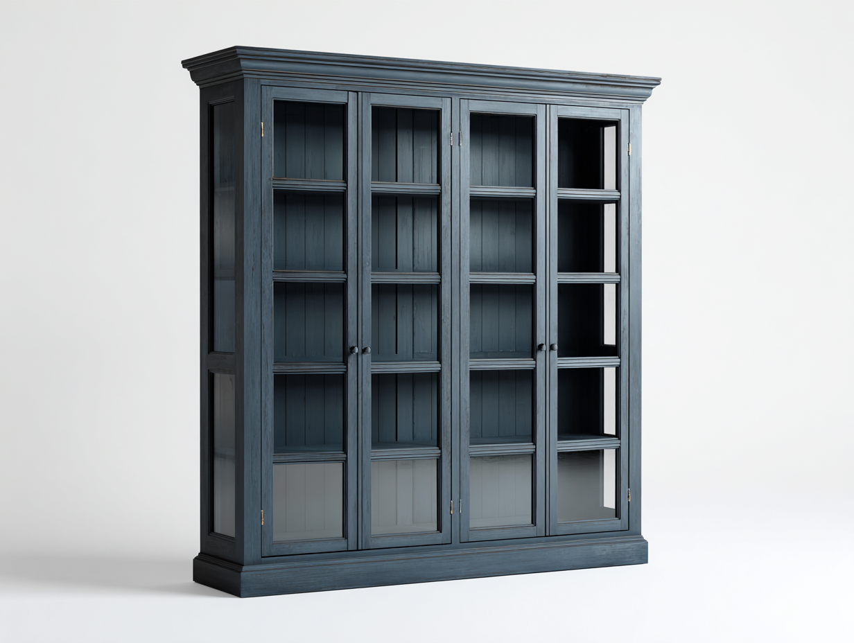 Bücherregal Holz Glas 180x40x200 cm - Dunkelblau - Für Wohnzimmer Klassisches Design-Homigohub