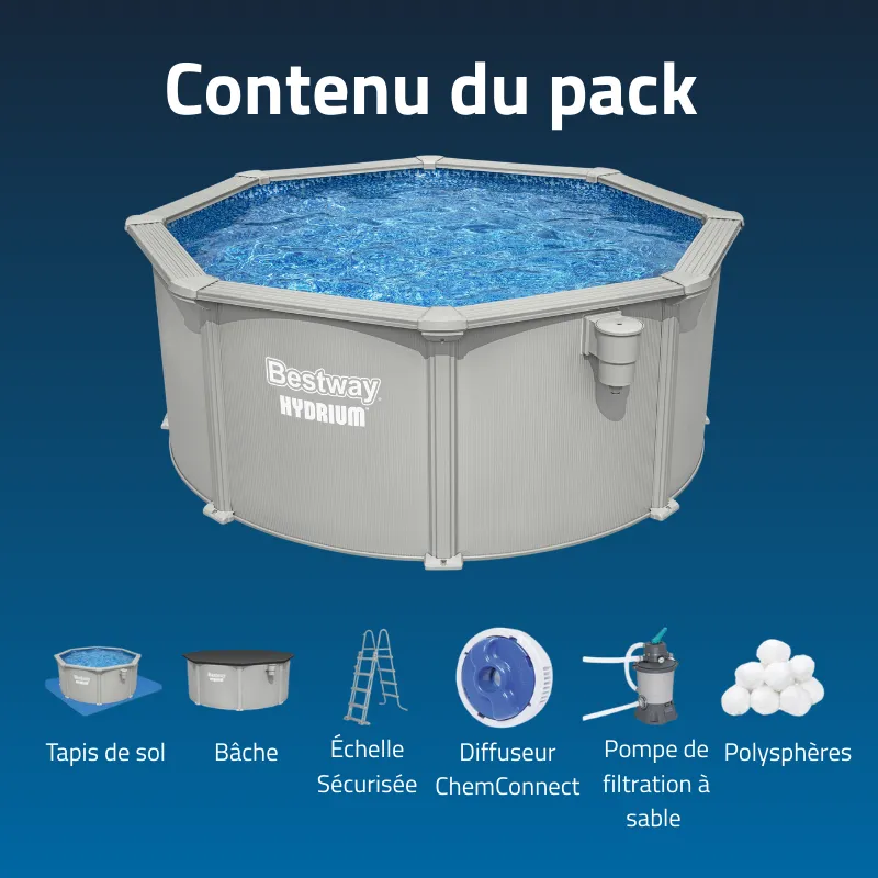 Piscine acier ronde Hydrium 305 x 122 cm gris