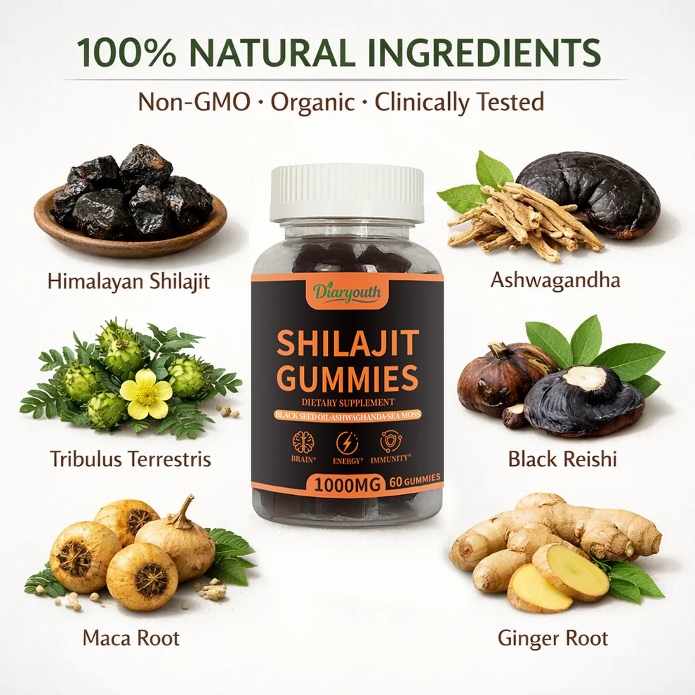 Shilajit for Men Natural Testosterone, Energy & Bedroom Performance Support  （60 count）