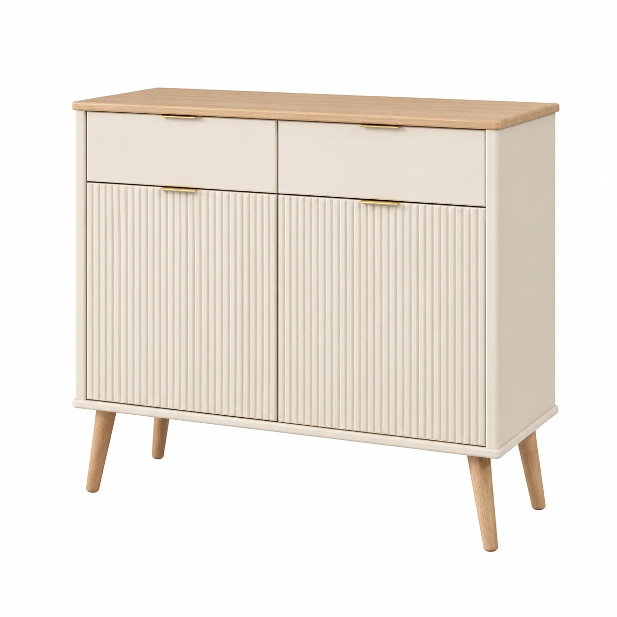 Aparador Blanco Crema con Puertas Acanaladas-oaklenza