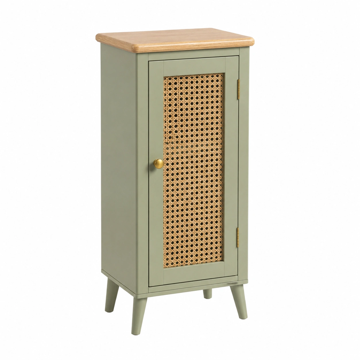 Armario Auxiliar Verde con Puerta de Ratan y Tapa de Madera-oaklenza