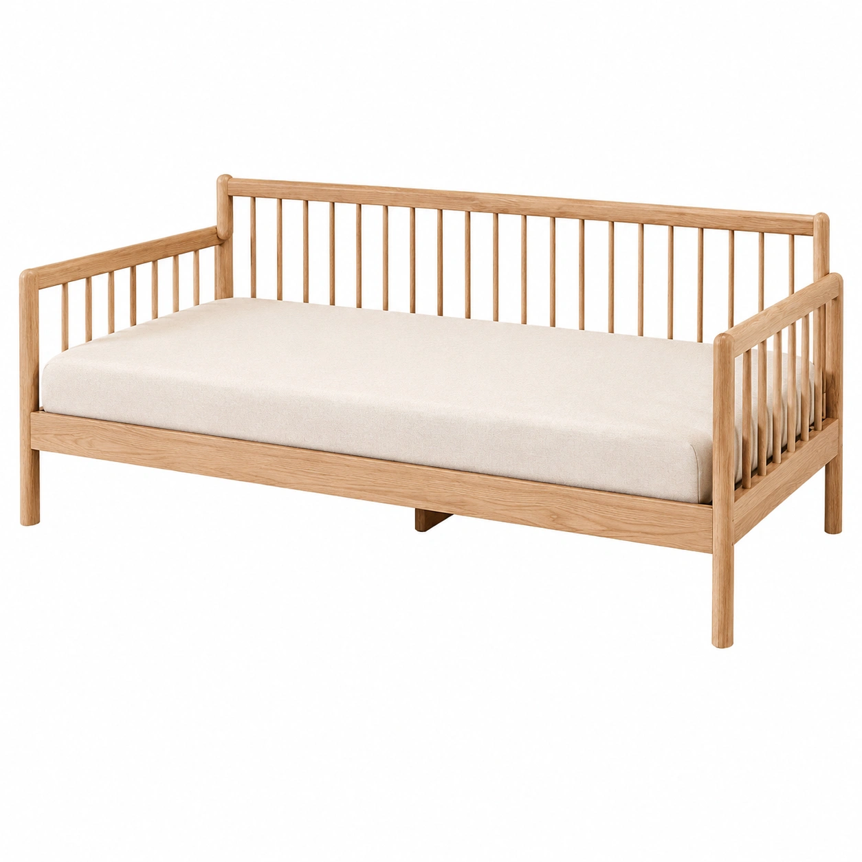 Cama Individual de Madera con Barandillas y Colchon-oaklenza
