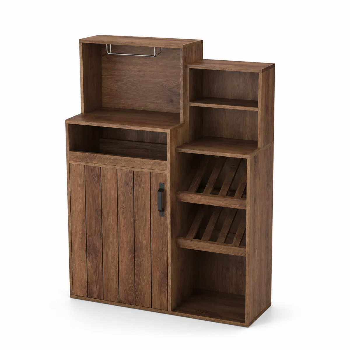 Meuble bar en bois avec étagères et porte-bouteilles