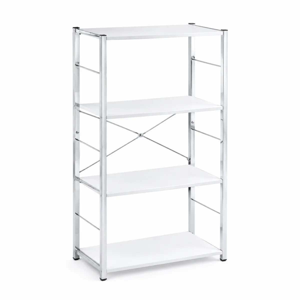 Étagère de rangement à 4 niveaux en métal et MDF Blanc/Chrome