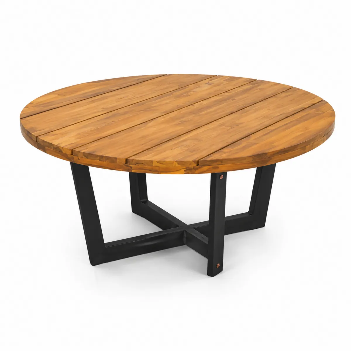 Table basse ronde en bois et métal noir Ø90cm