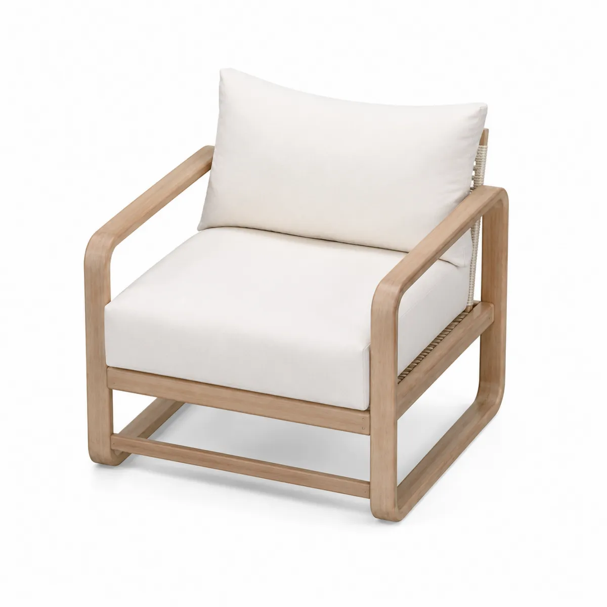 Fauteuil en bois avec coussins en polyester blanc