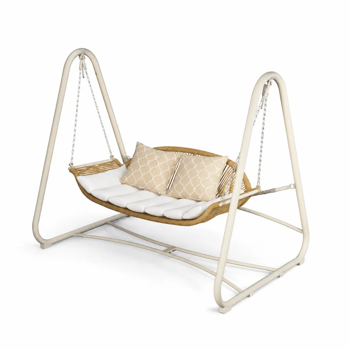 Balançoire de jardin en métal et osier Beige