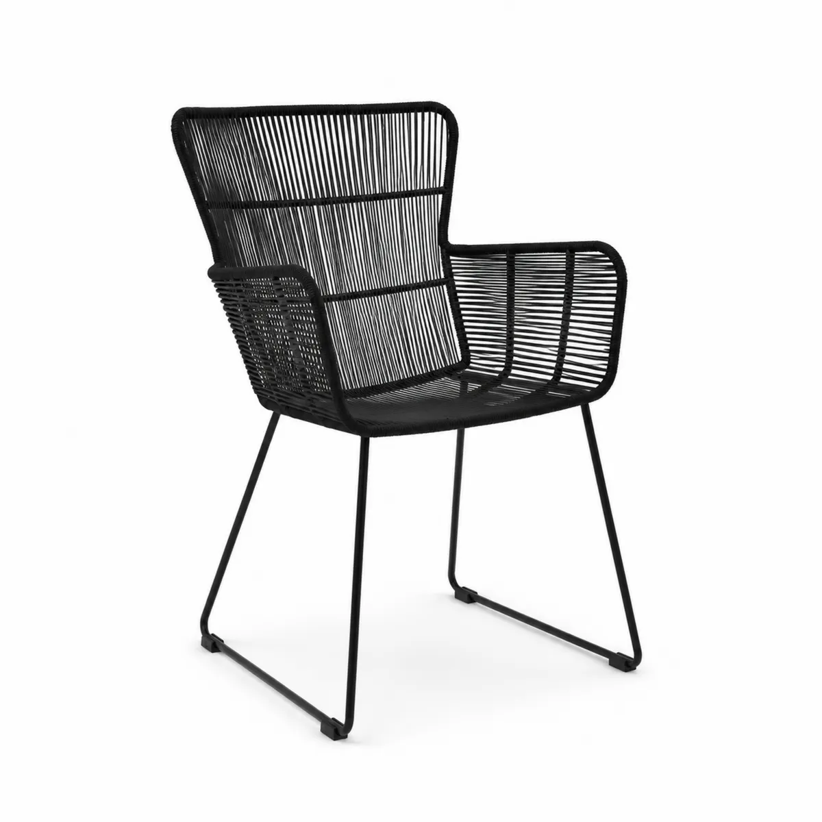 Chaise en métal et corde noire avec accoudoirs 85cm