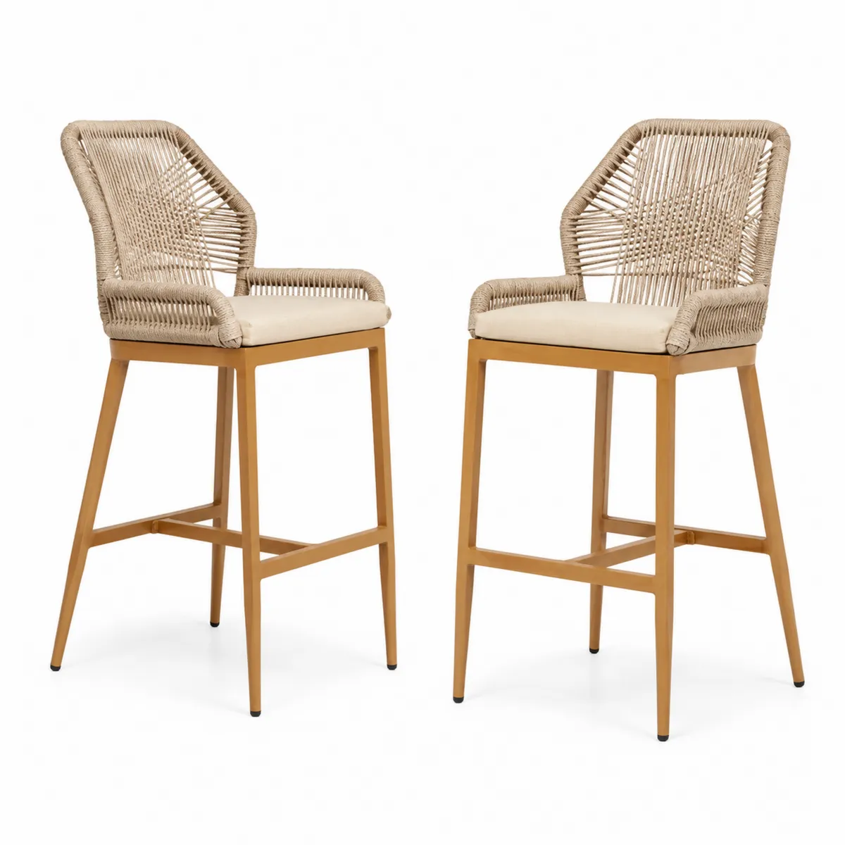 Tabourets de bar en métal et corde beige