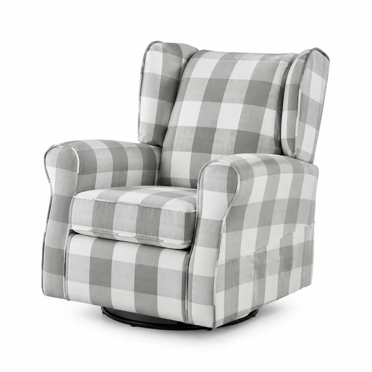 Fauteuil pivotant en tissu à carreaux Gris et Blanc