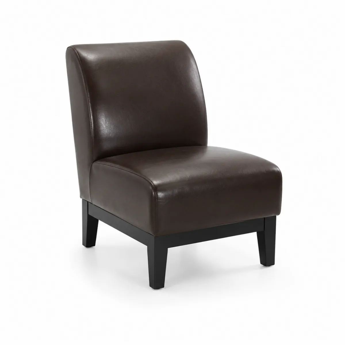 Fauteuil en simili cuir marron avec structure en bois
