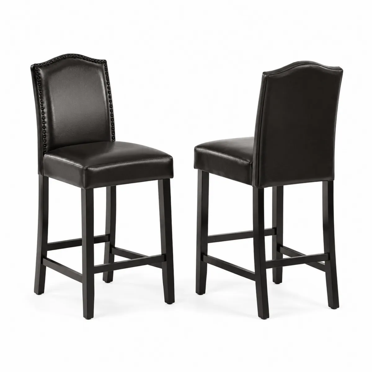 Tabouret de bar en cuir PU noir, lot de 2